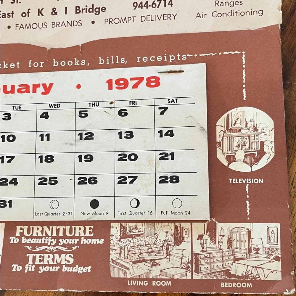 Vtg 1978 KENTUCKIANA OUTFITTING Co Ad Calendar New Albany, IN Ephemera